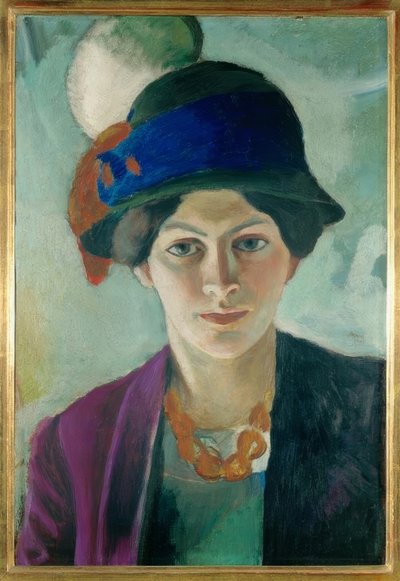 Frau des Künstlers mit Hut von August Macke